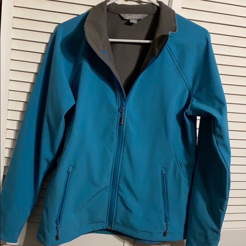 Blue watershell coat with fleece lining